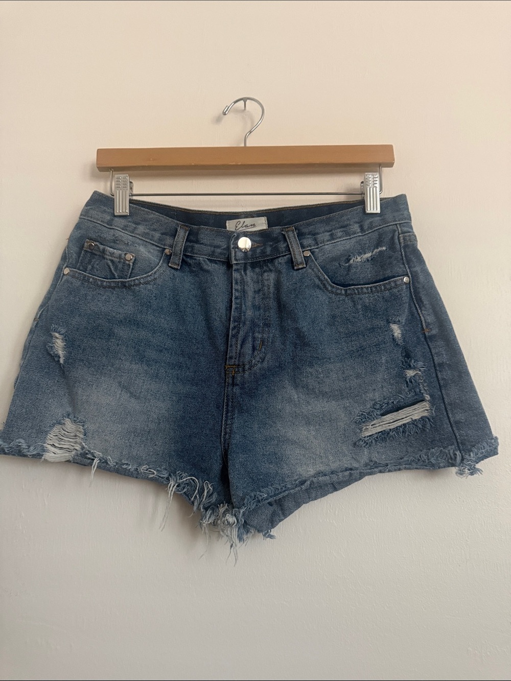 Elan Washed Blue Distressed Denim Jean Shorts